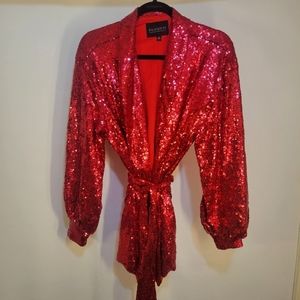 Eloquii Red Tie Waist Sequin Jacket